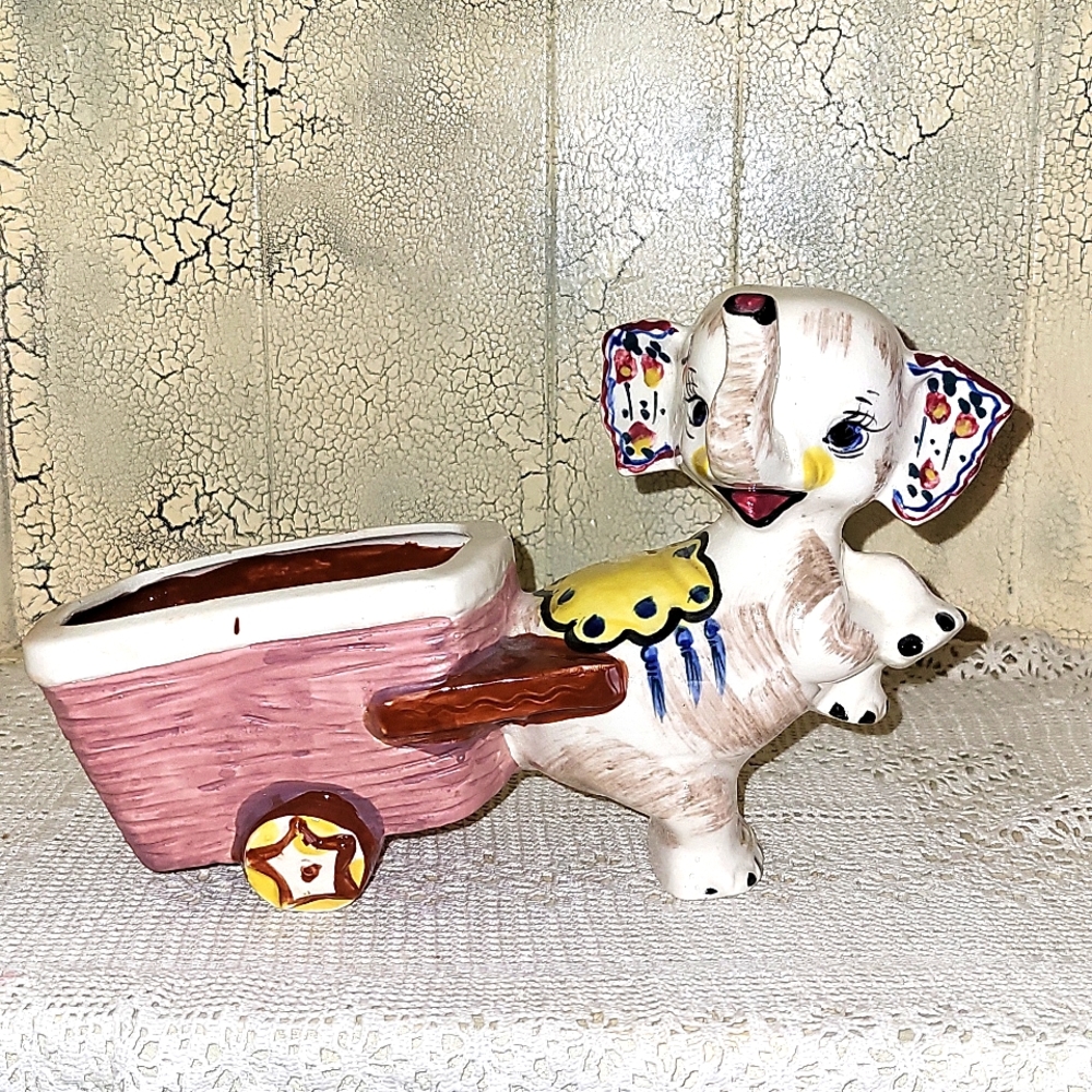Vintage Planter Elephant pulling cart
